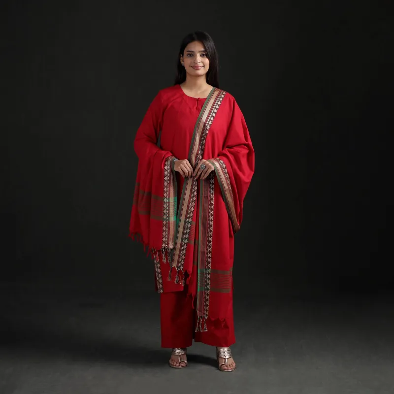 Red - Dharwad Cotton Suit Set with Dupatta for Women 10 made by Itokri