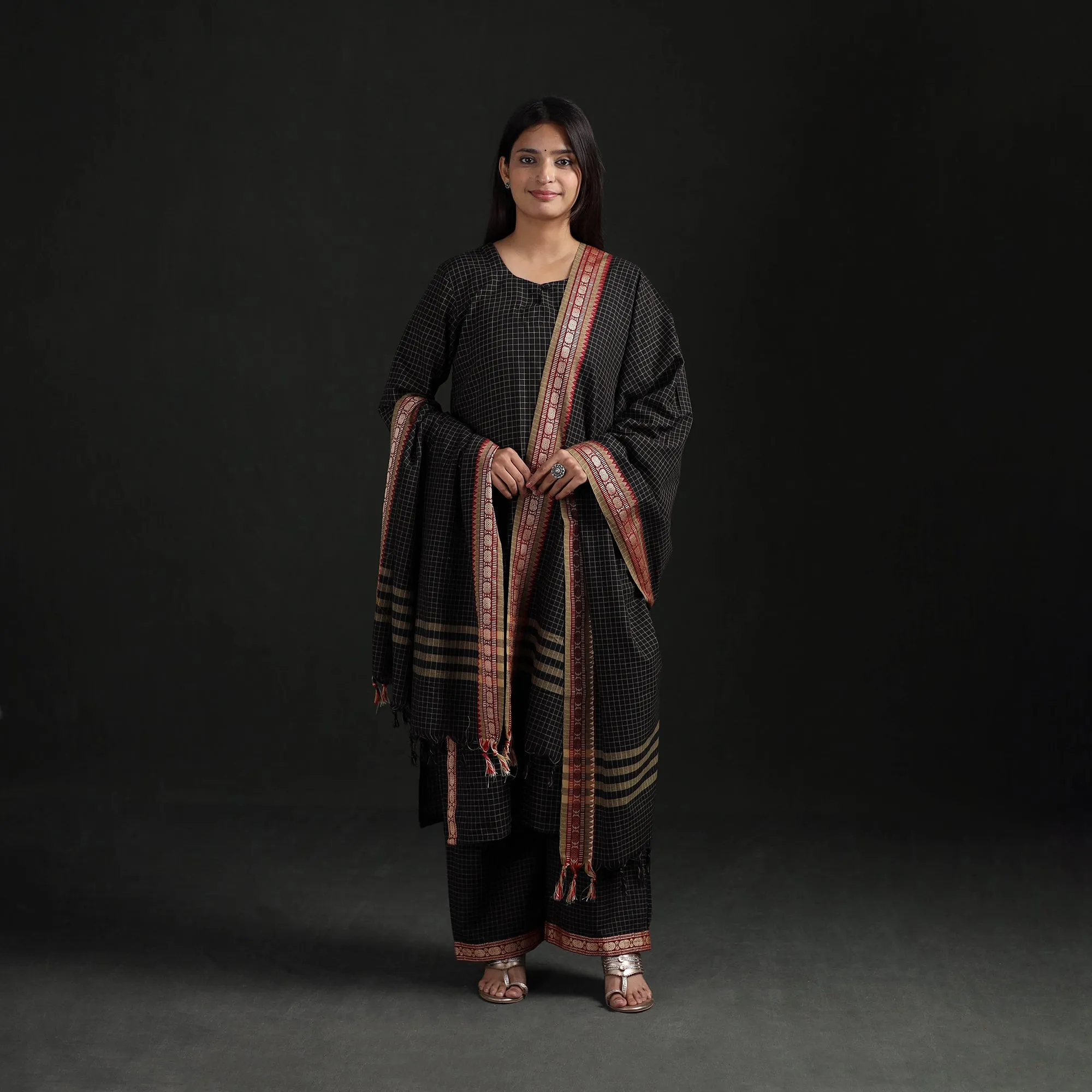 Black - Dharwad Cotton Suit Set with Dupatta for Women 09 sold by Itokri