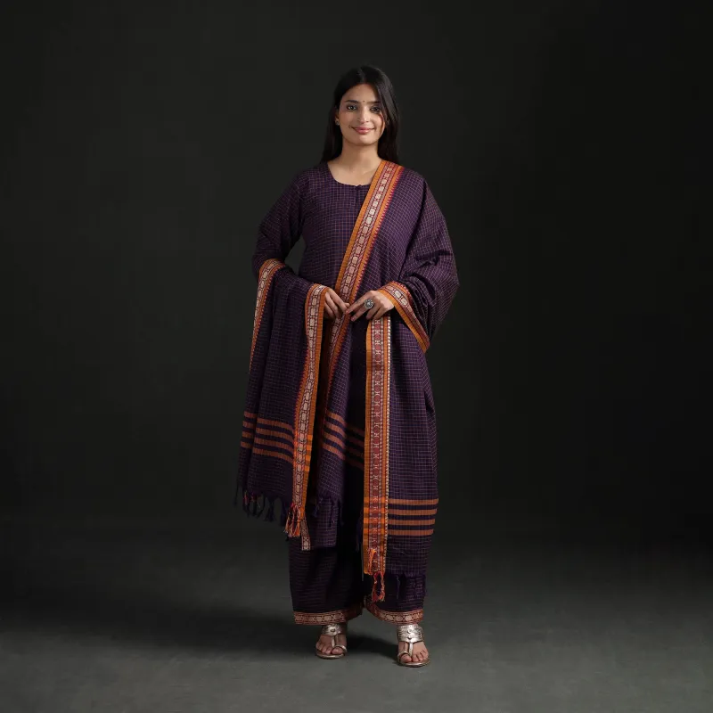 Purple - Dharwad Cotton Suit Set with Dupatta for Women 08 made by Itokri