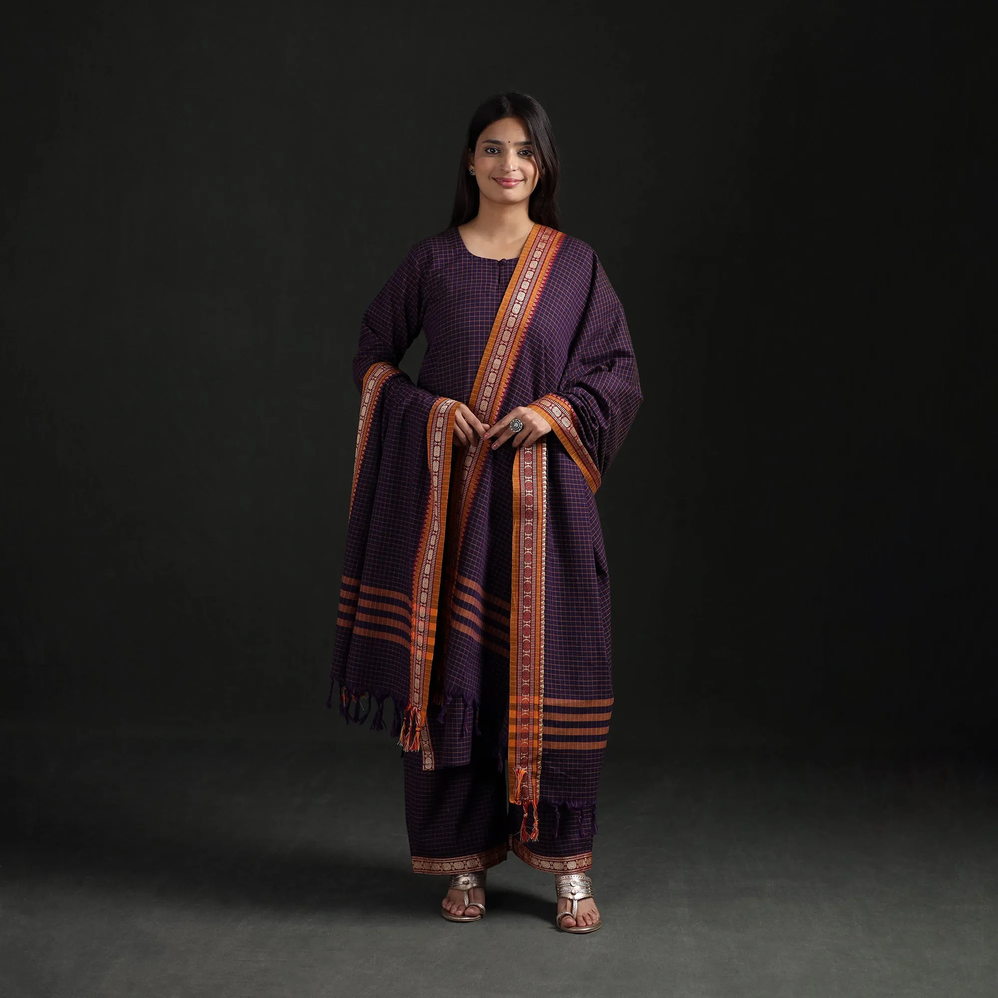 Purple - Dharwad Cotton Suit Set with Dupatta for Women 08 sold by Itokri