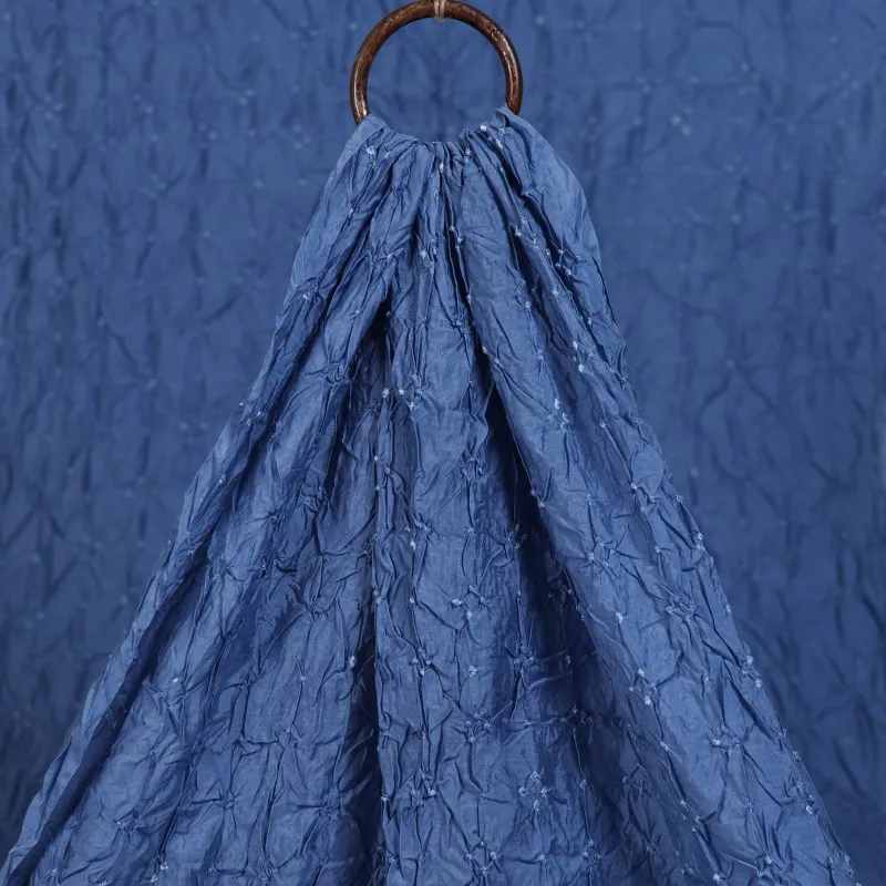 Blue - Kutch Bandhani Tie-Dye Chanderi Silk Fabric 14 made by Itokri