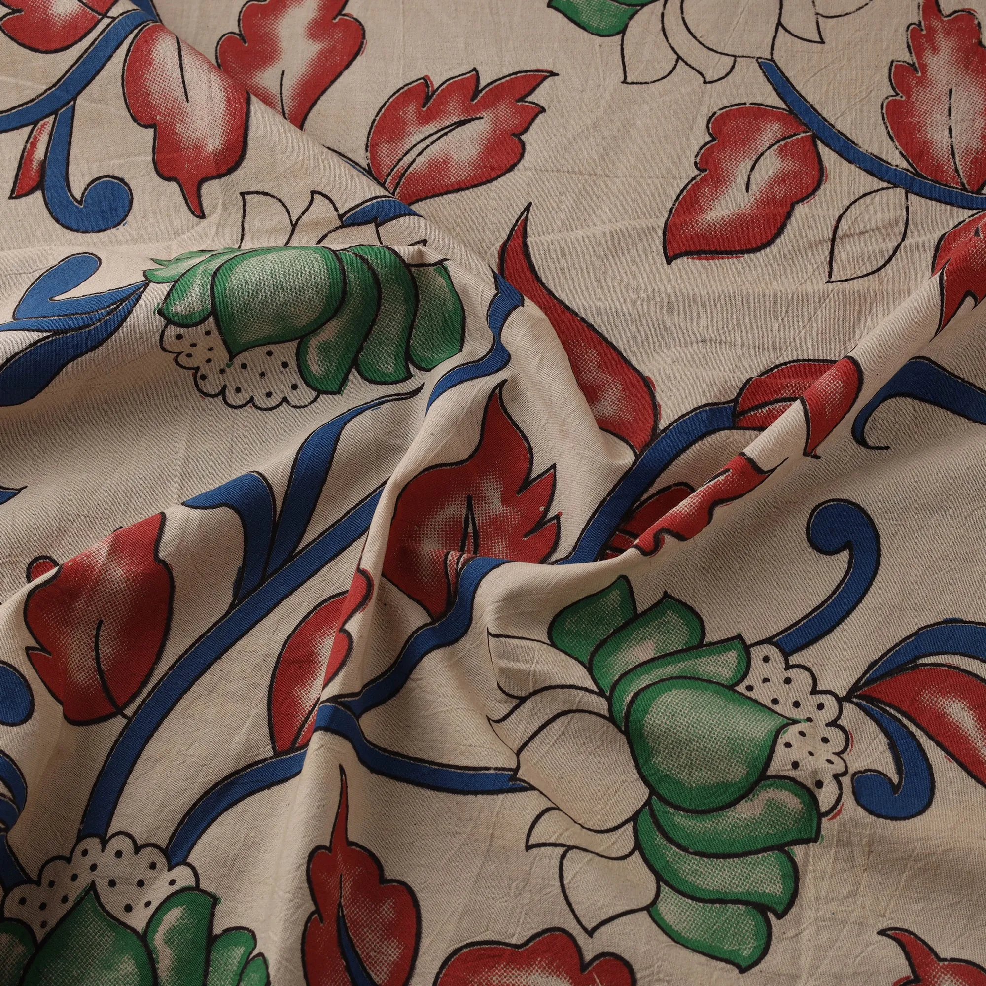 Beige - Kalamkari Printed Cotton Fabric 23 sold by Itokri product image thumbnail 3