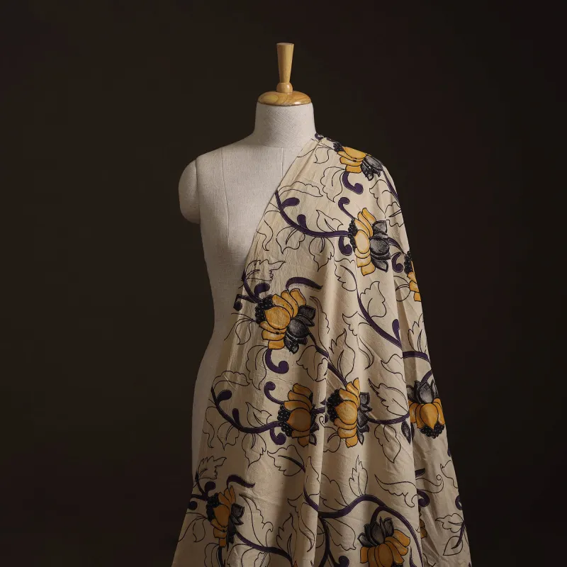 Beige - Kalamkari Printed Cotton Fabric 17 made by Itokri