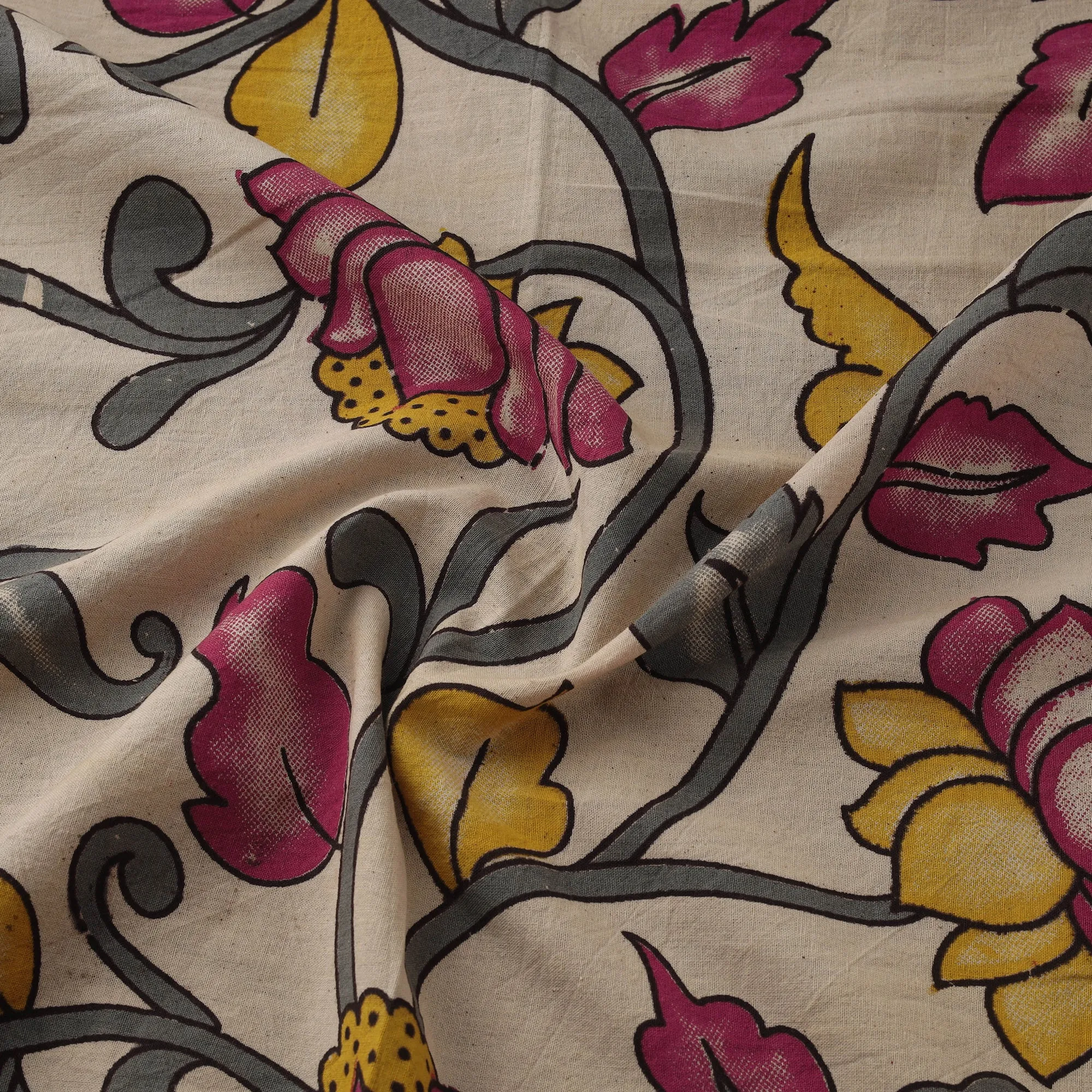 Beige - Kalamkari Printed Cotton Fabric 09 sold by Itokri product image thumbnail 3