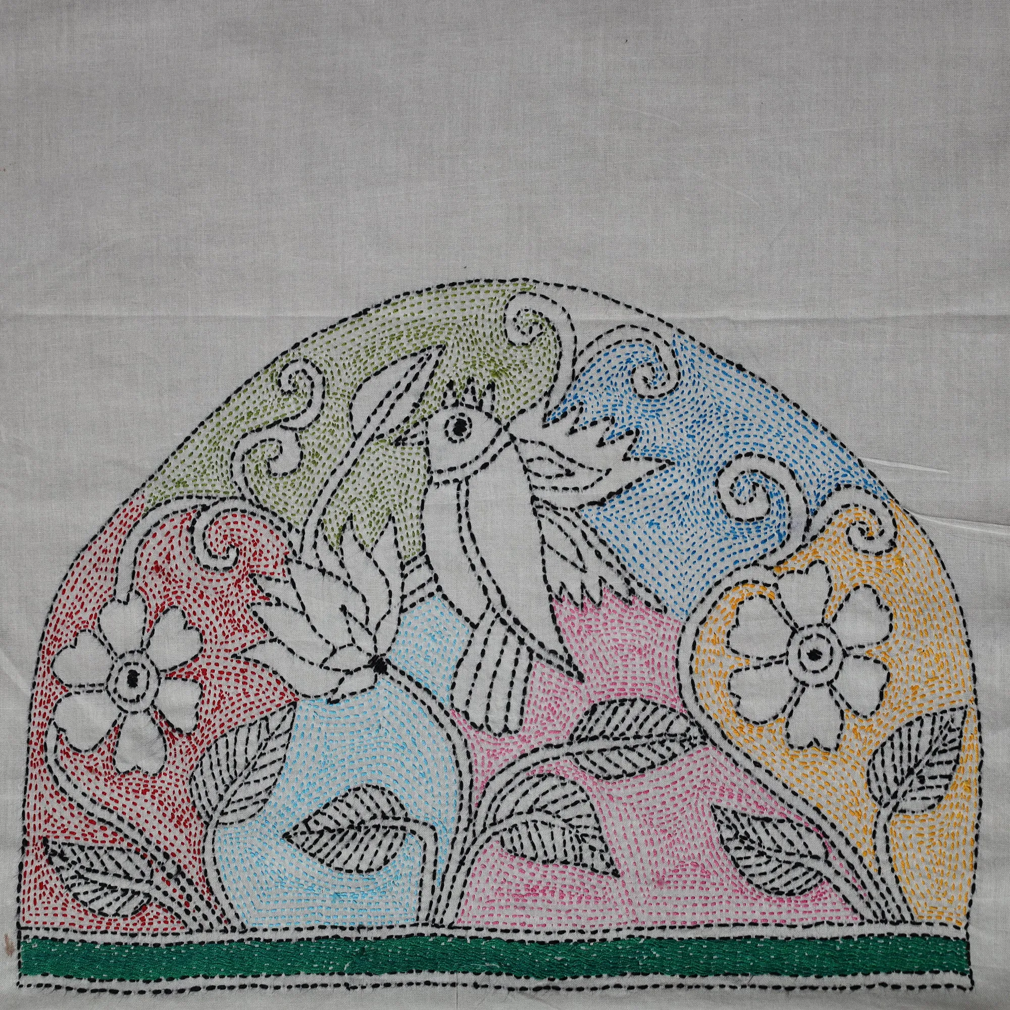 White - Bengal Kantha Hand Embroidered Cotton Blouse Piece 80 sold by Itokri product image thumbnail 3
