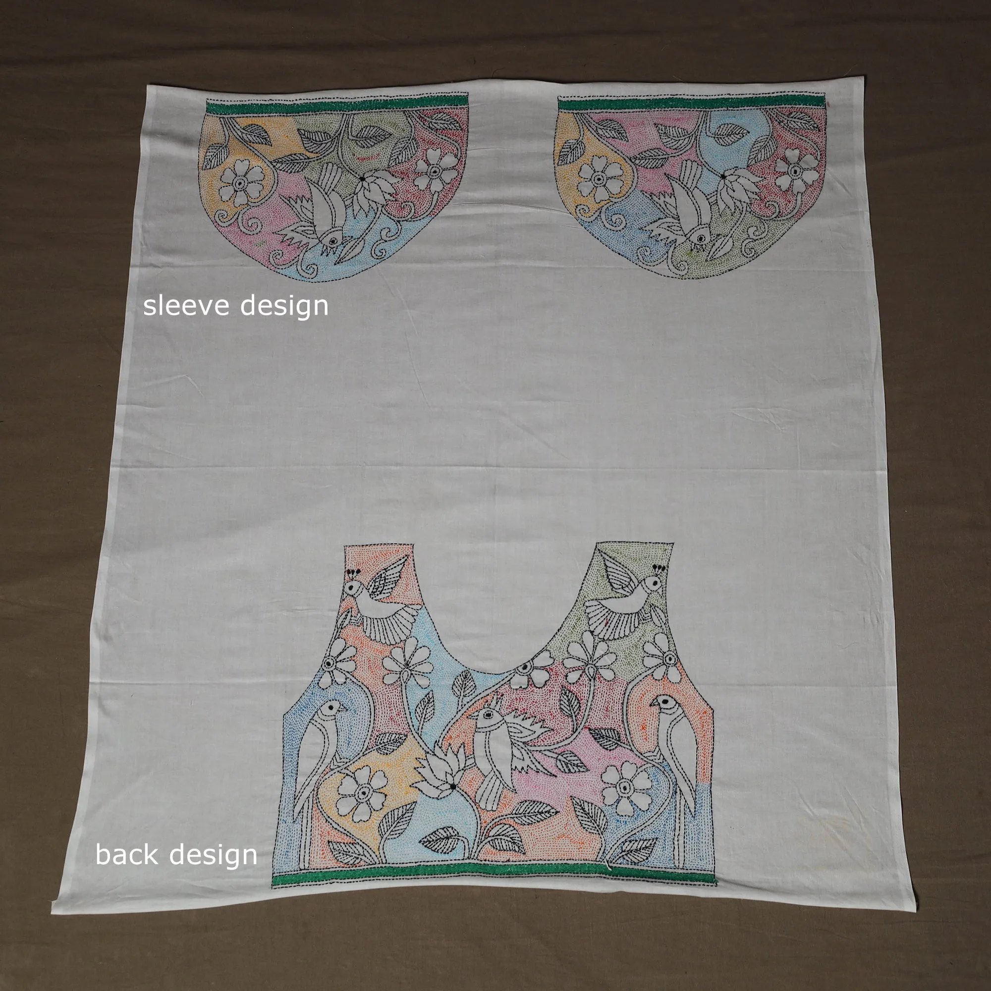 White - Bengal Kantha Hand Embroidered Cotton Blouse Piece 80 sold by Itokri product image thumbnail 4