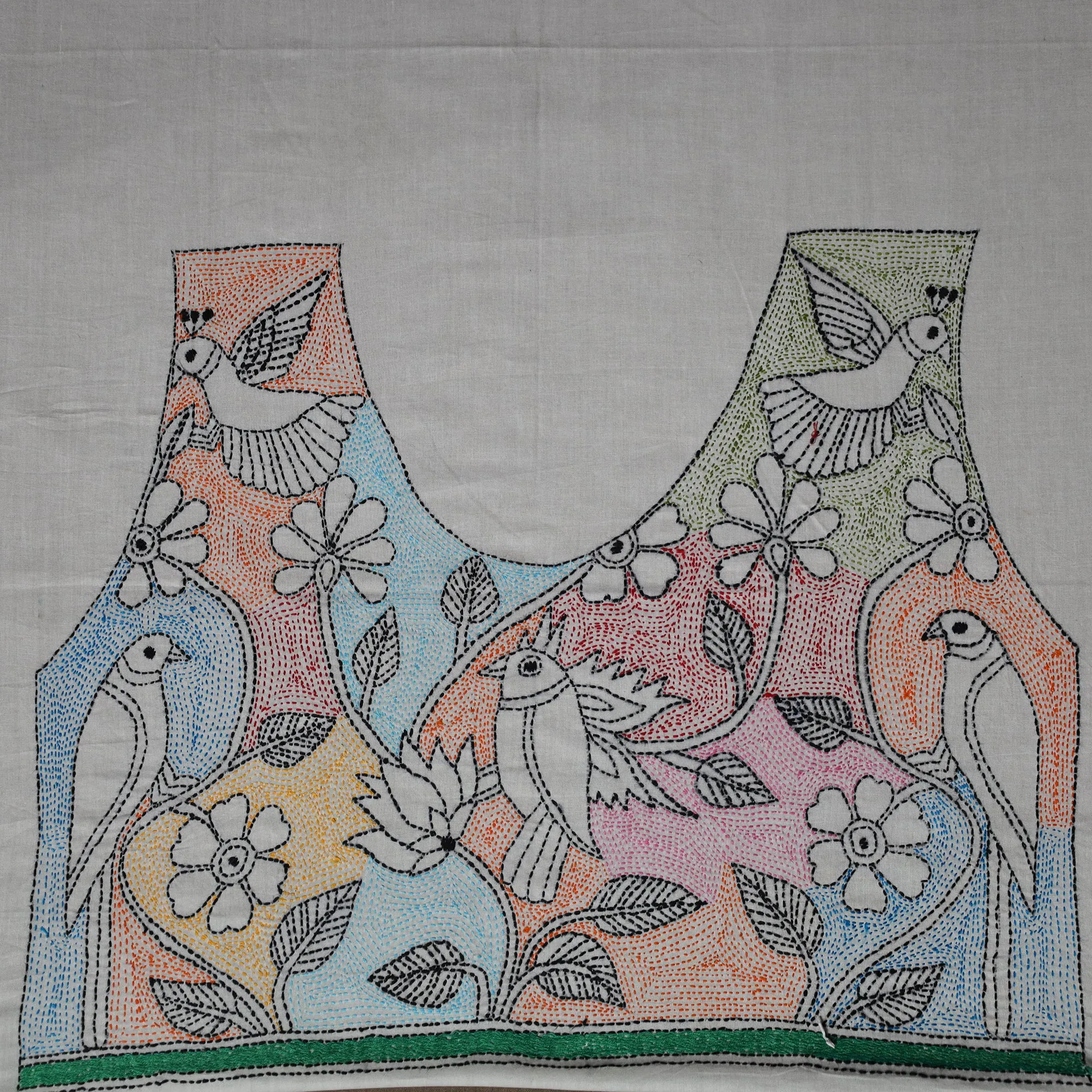 White - Bengal Kantha Hand Embroidered Cotton Blouse Piece 80 sold by Itokri product image thumbnail 2