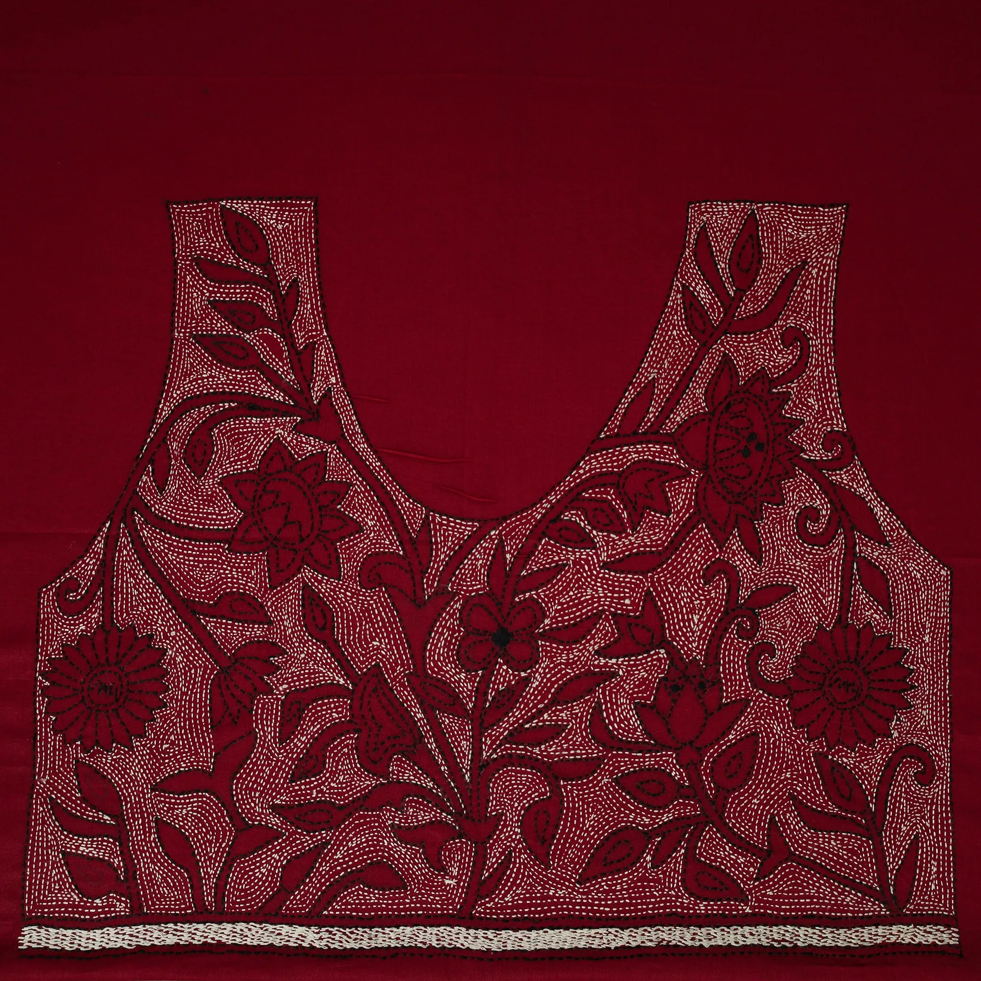 Maroon - Bengal Kantha Hand Embroidered Cotton Blouse Piece 68 sold by Itokri product image thumbnail 2