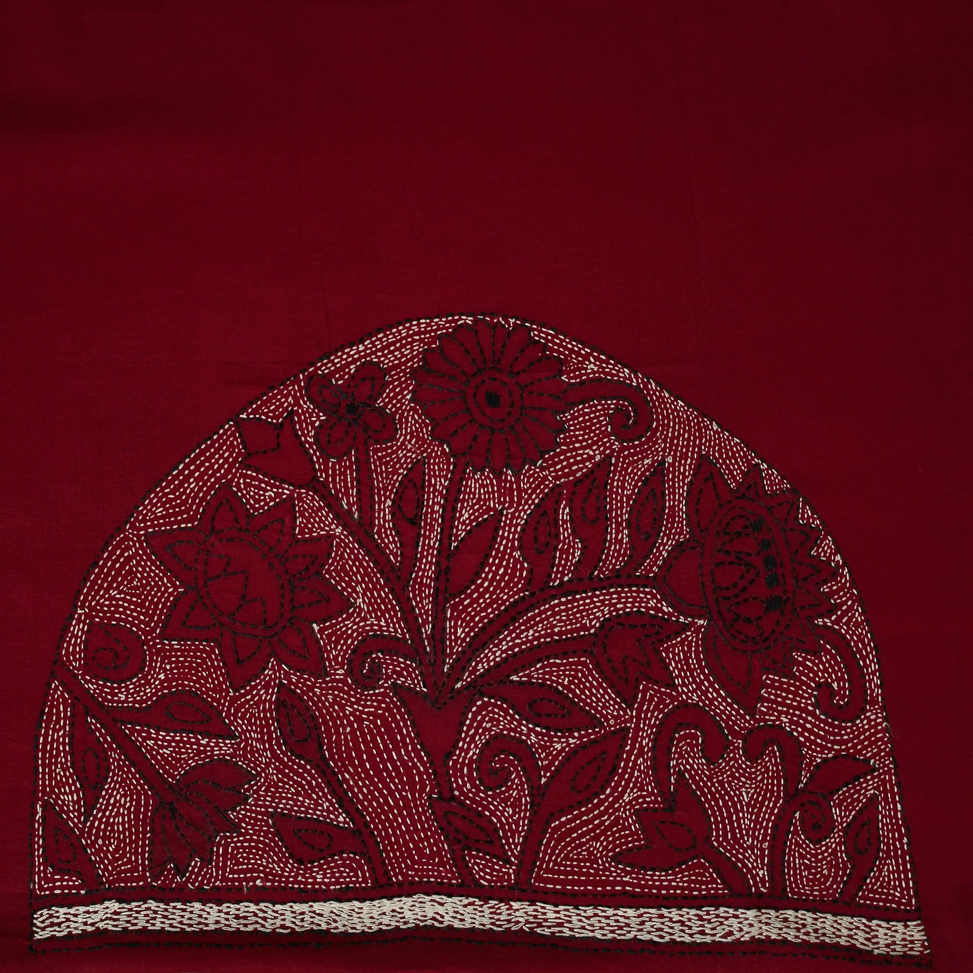 Maroon - Bengal Kantha Hand Embroidered Cotton Blouse Piece 68 sold by Itokri product image thumbnail 3