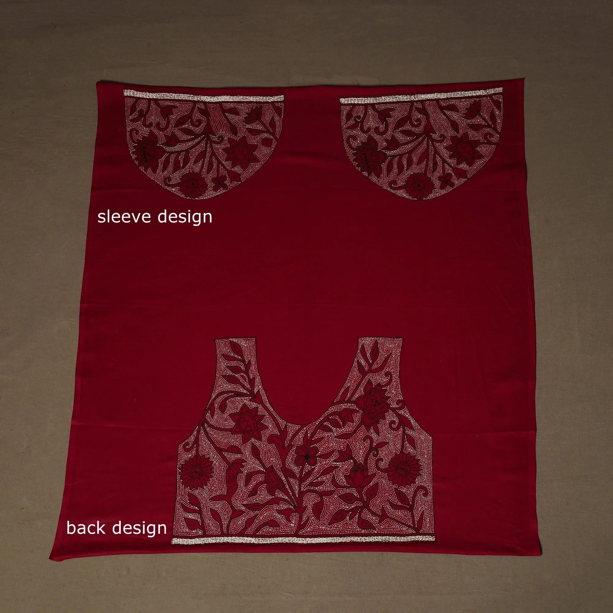 Maroon - Bengal Kantha Hand Embroidered Cotton Blouse Piece 68 sold by Itokri product image thumbnail 4