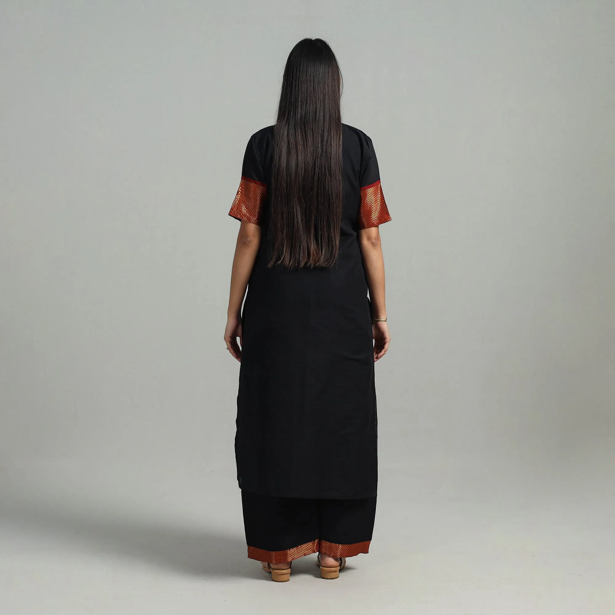 Black - Cotton Dharwad Kurta Set with Palazzo & Dupatta 17 sold by Itokri product image thumbnail 4