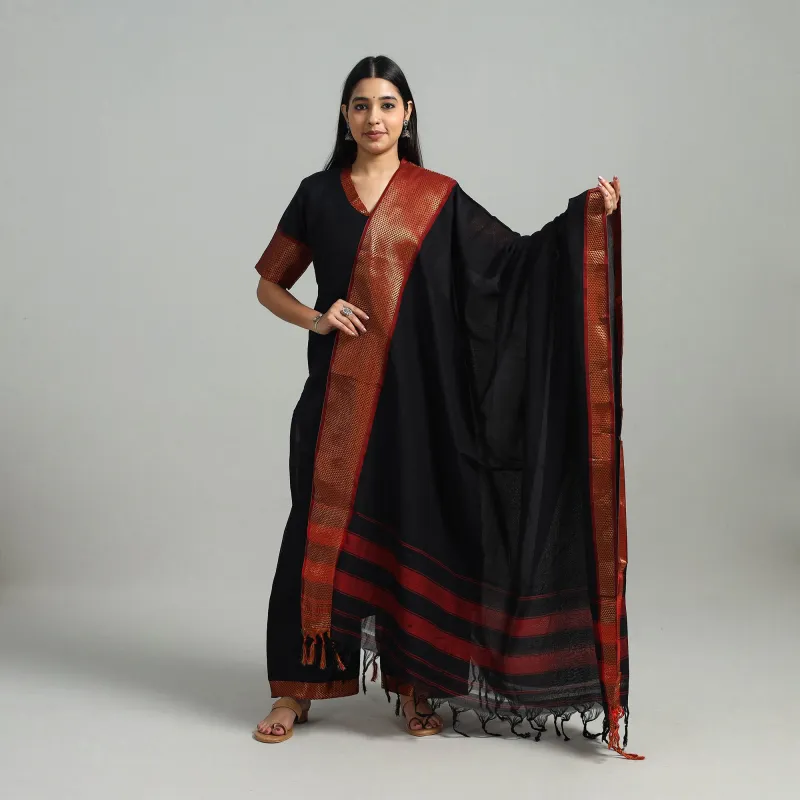 Black - Cotton Dharwad Kurta Set with Palazzo & Dupatta 17 made by Itokri