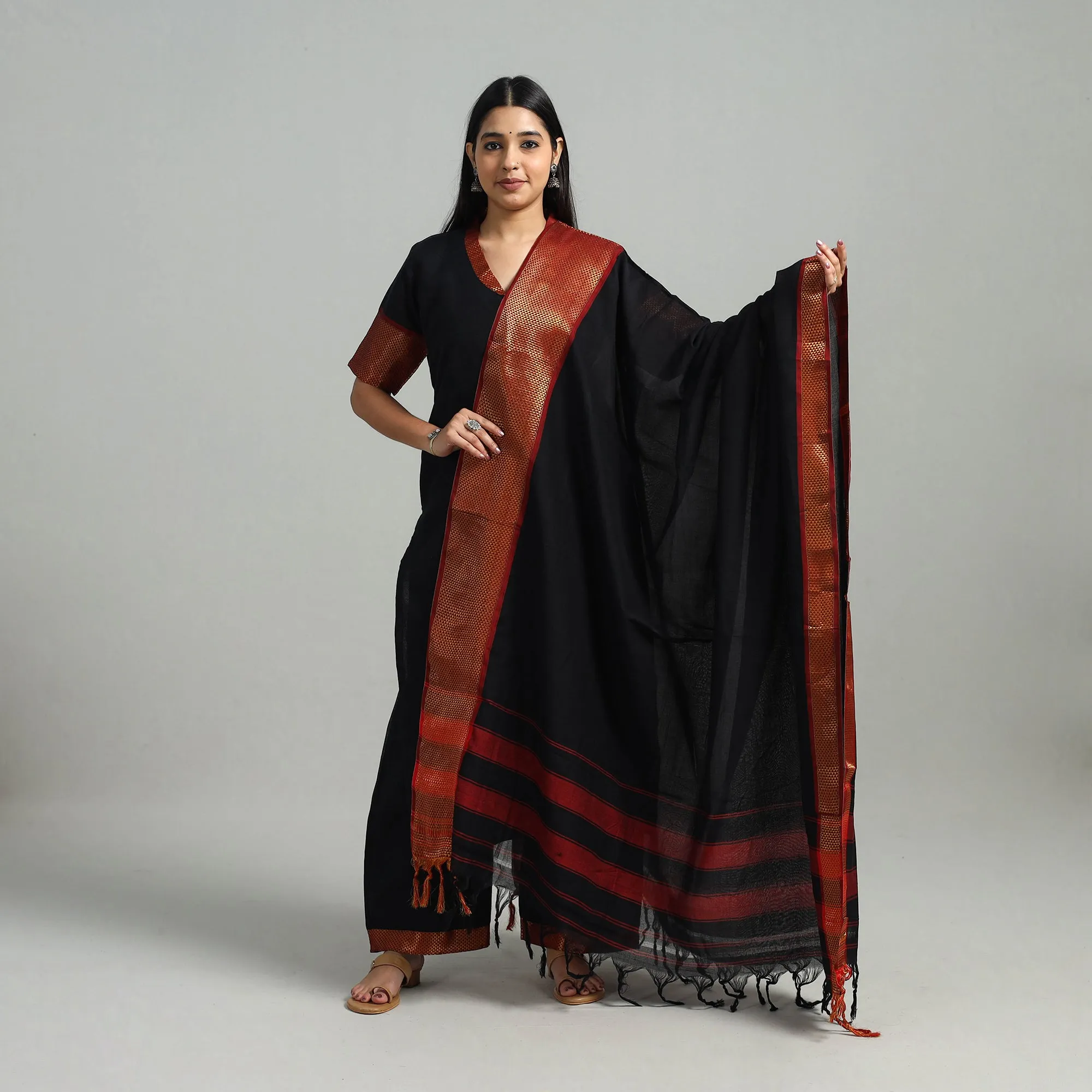Black - Cotton Dharwad Kurta Set with Palazzo & Dupatta 17 sold by Itokri