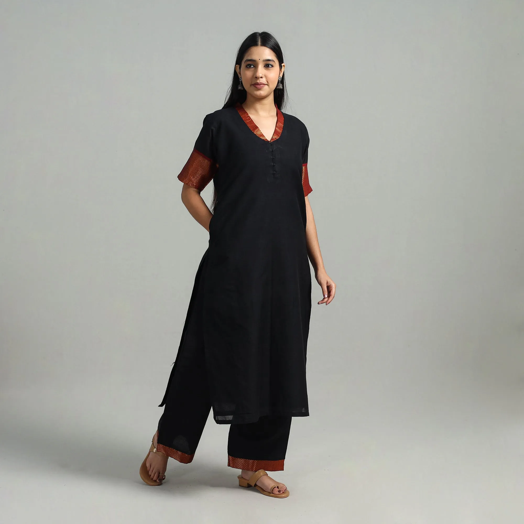 Black - Cotton Dharwad Kurta Set with Palazzo & Dupatta 17 sold by Itokri product image thumbnail 5