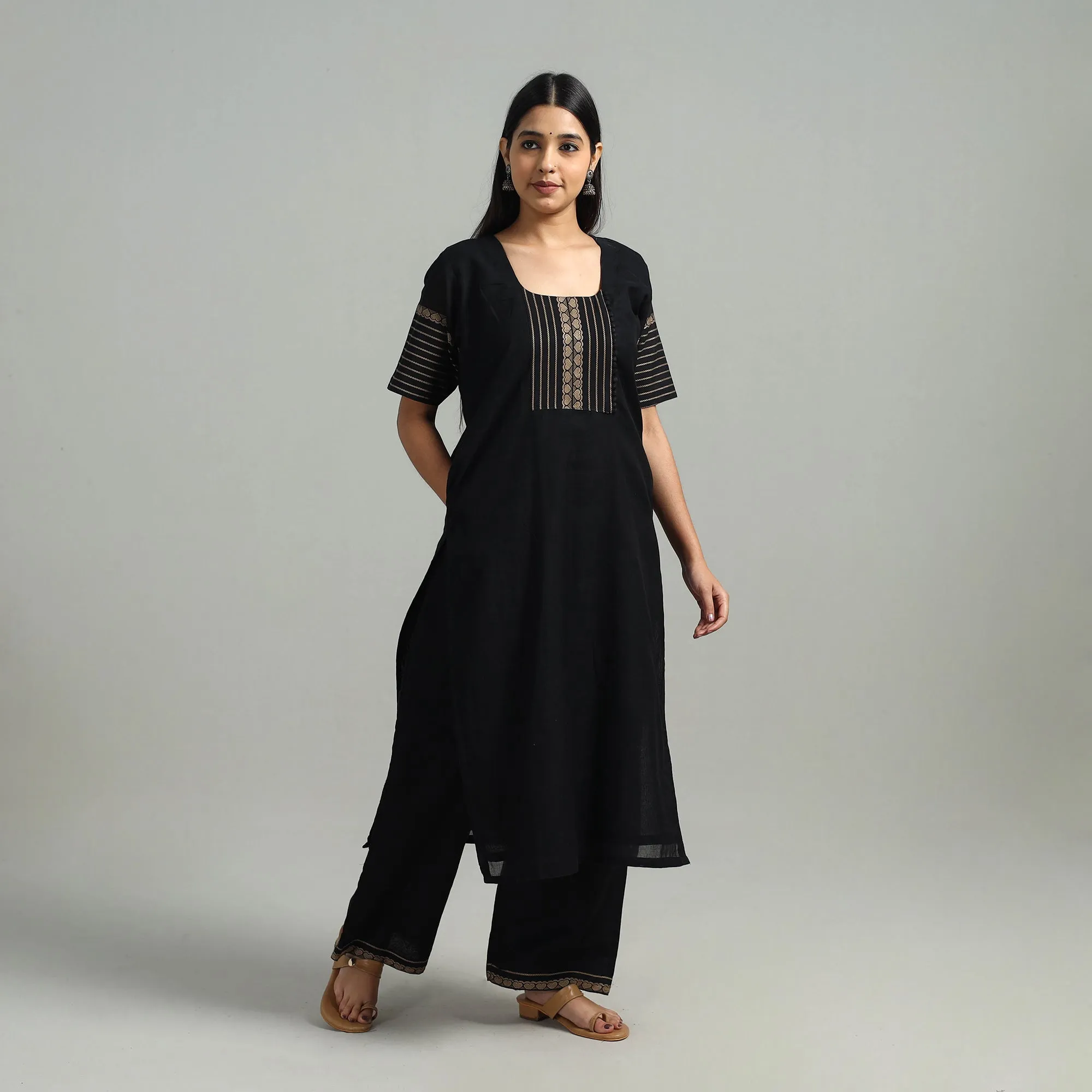 Black - Cotton Dharwad Kurta Set with Palazzo & Dupatta 03 sold by Itokri product image thumbnail 5