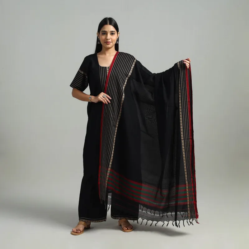 Black - Cotton Dharwad Kurta Set with Palazzo & Dupatta 03 made by Itokri