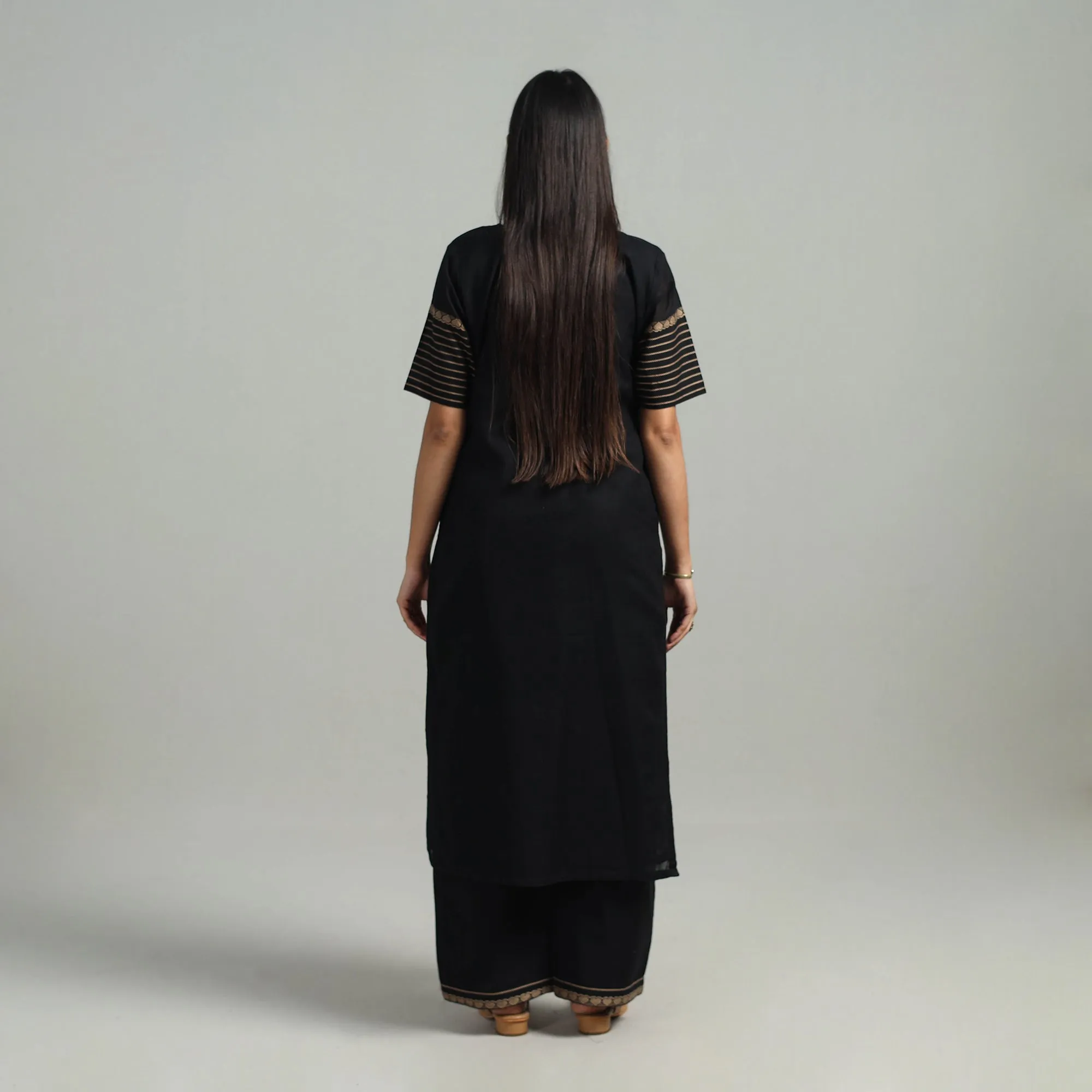 Black - Cotton Dharwad Kurta Set with Palazzo & Dupatta 03 sold by Itokri product image thumbnail 4