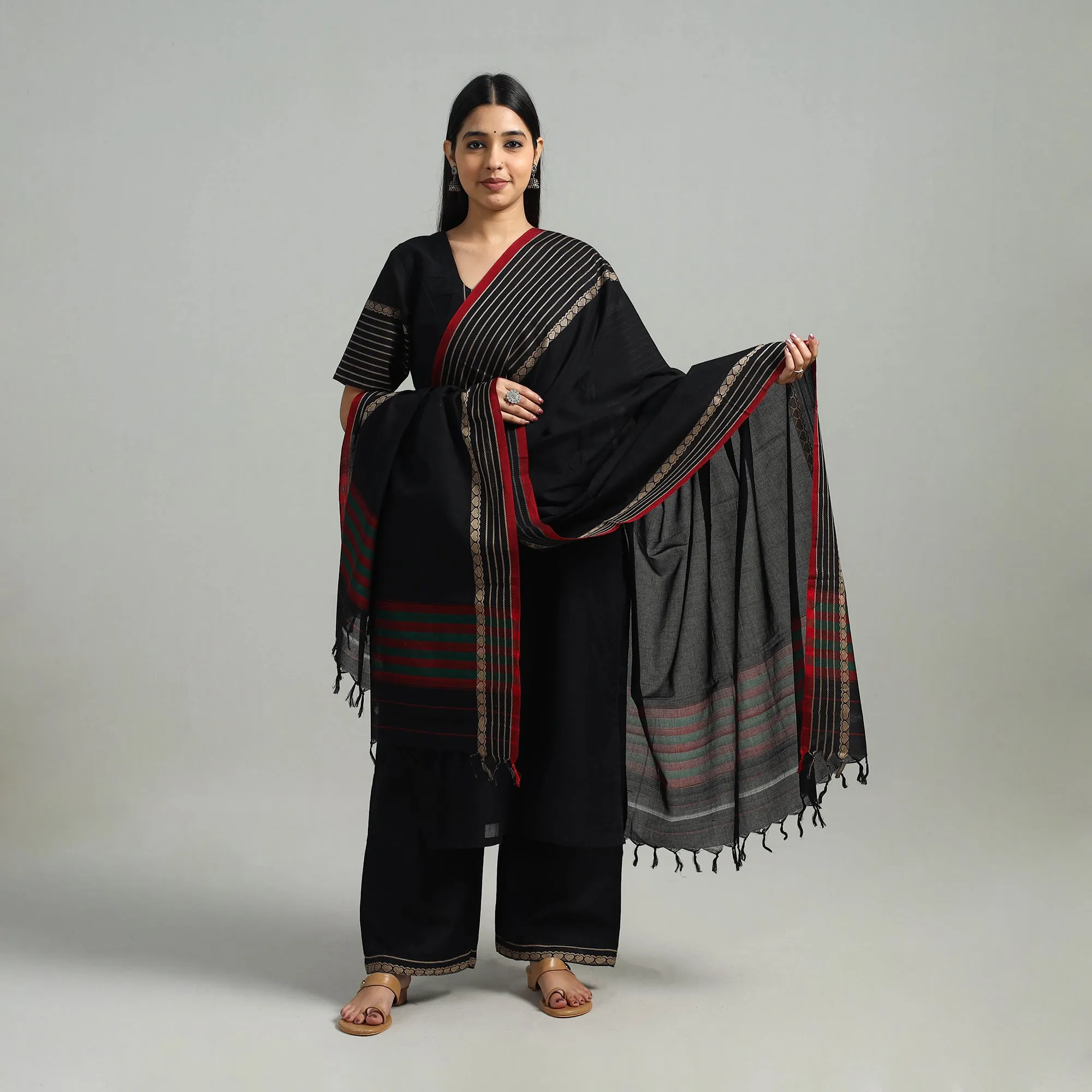 Black - Cotton Dharwad Kurta Set with Palazzo & Dupatta 03 sold by Itokri product image thumbnail 2