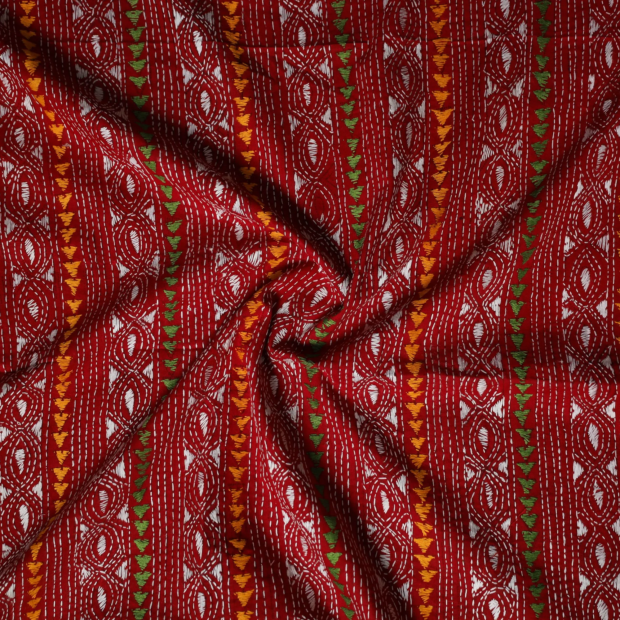 Red - Bengal Kantha Hand Embroidered Cotton Blouse Piece 32 sold by Itokri product image thumbnail 2