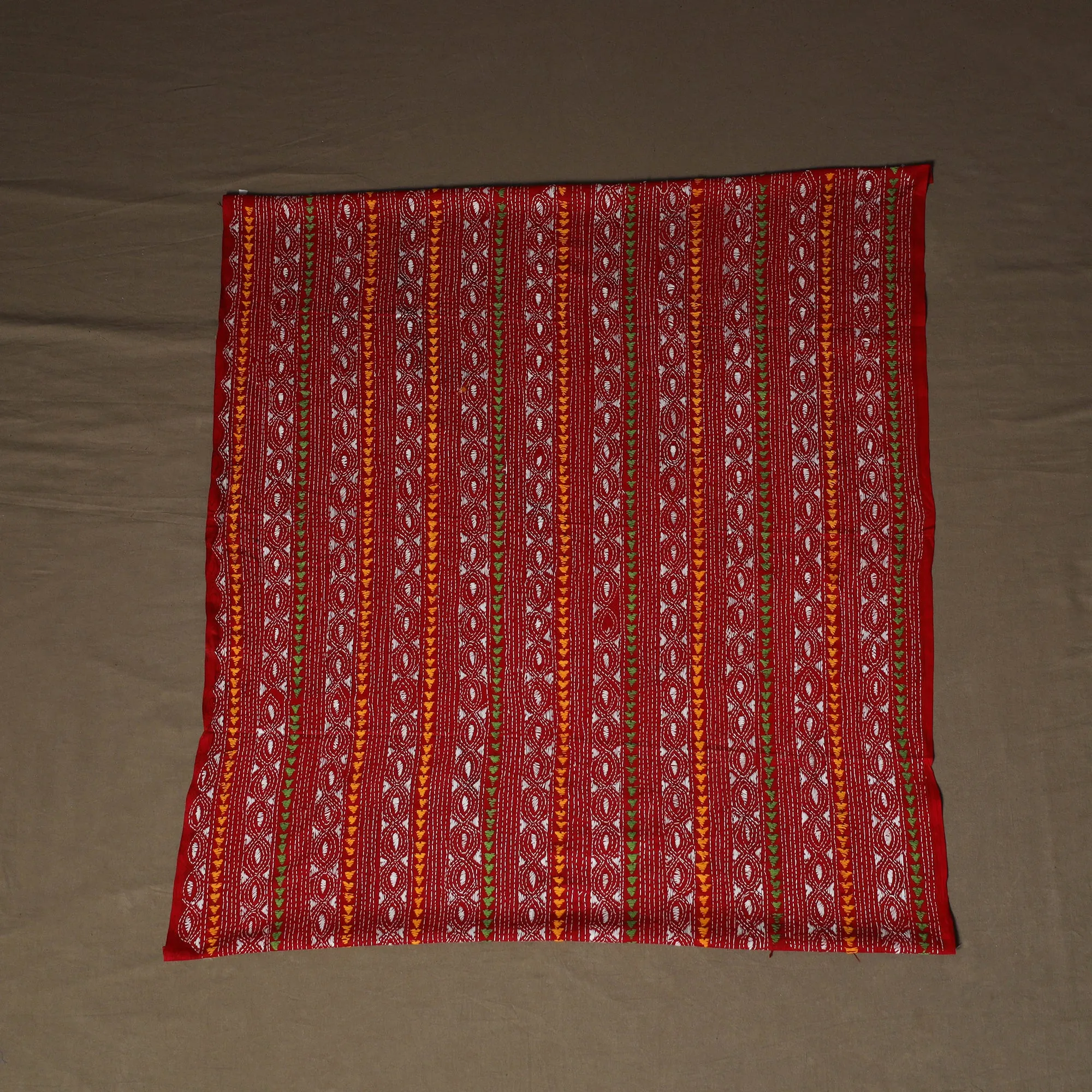 Red - Bengal Kantha Hand Embroidered Cotton Blouse Piece 32 sold by Itokri product image thumbnail 3