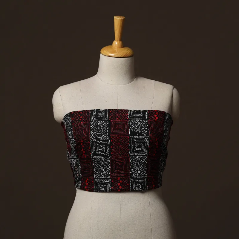 Black - Bengal Kantha Hand Embroidered Cotton Blouse Piece 18 made by Itokri