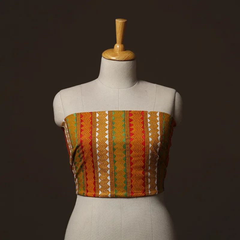 Yellow - Bengal Kantha Hand Embroidered Cotton Blouse Piece 15 made by Itokri