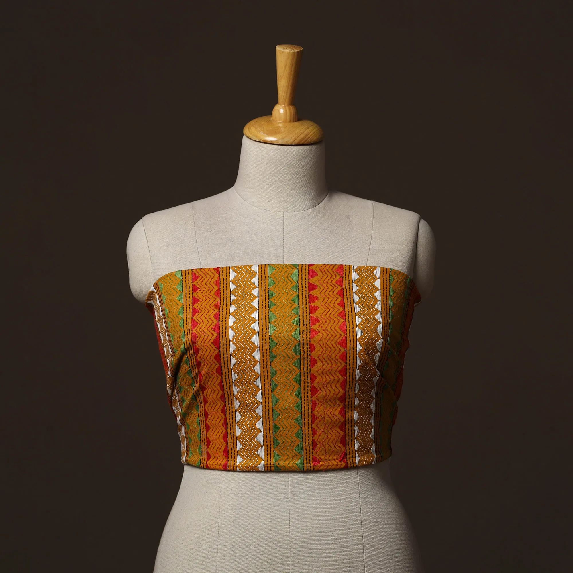 Yellow - Bengal Kantha Hand Embroidered Cotton Blouse Piece 15 sold by Itokri