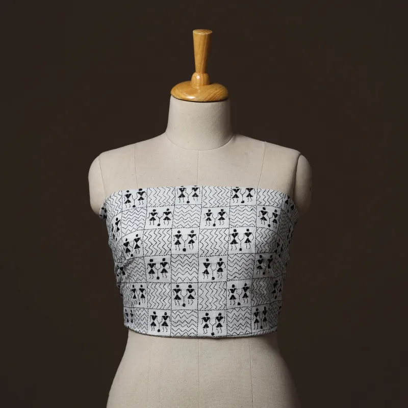 White - Bengal Kantha Hand Embroidered Cotton Blouse Piece 02 made by Itokri