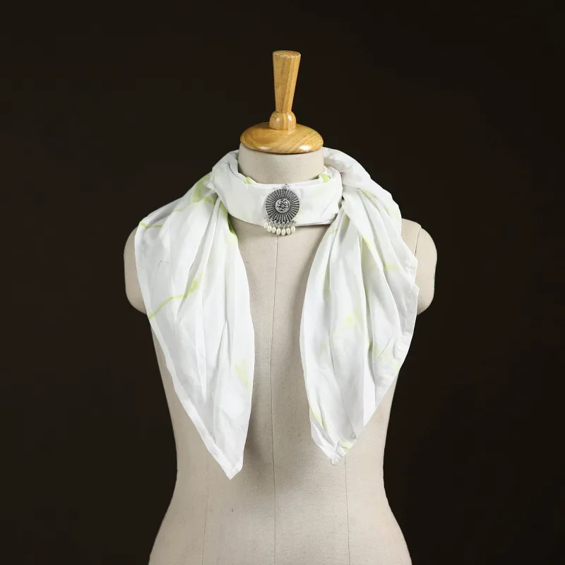 White - Shibori Tie-Dye Cotton Brooch Scarf 25 made by Itokri