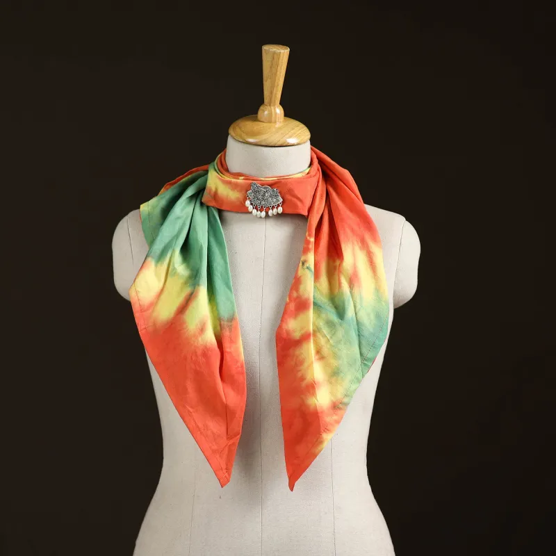 Multicolor - Shibori Tie-Dye Cotton Brooch Scarf 18 made by Itokri