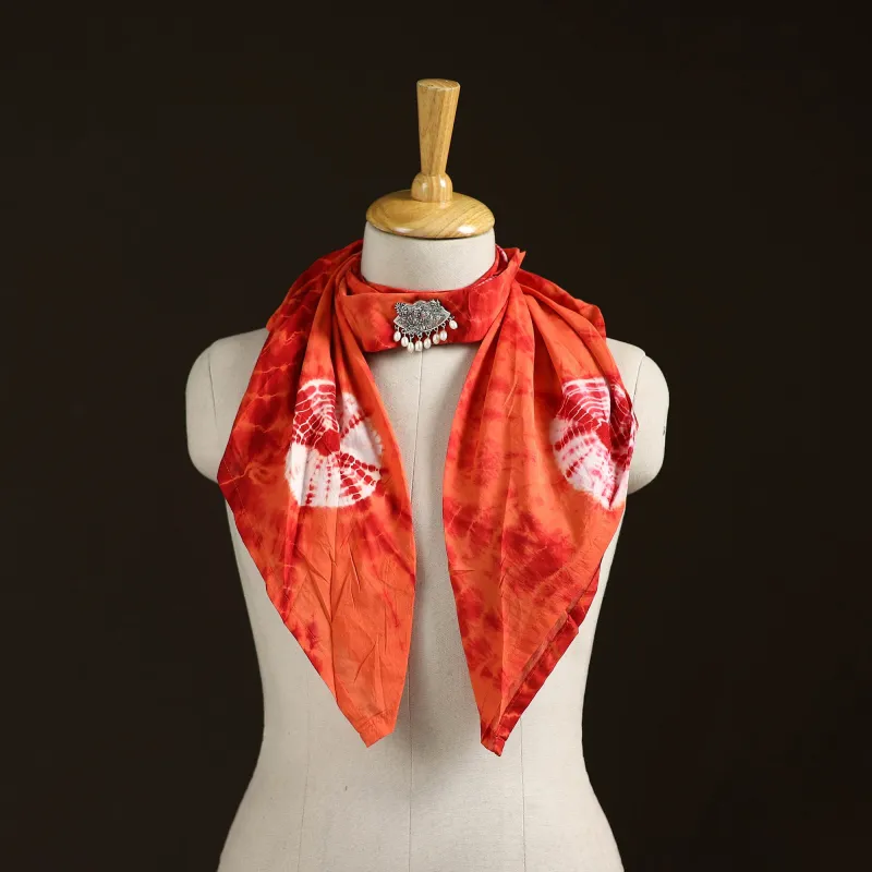 Orange - Shibori Tie-Dye Cotton Brooch Scarf 13 made by Itokri