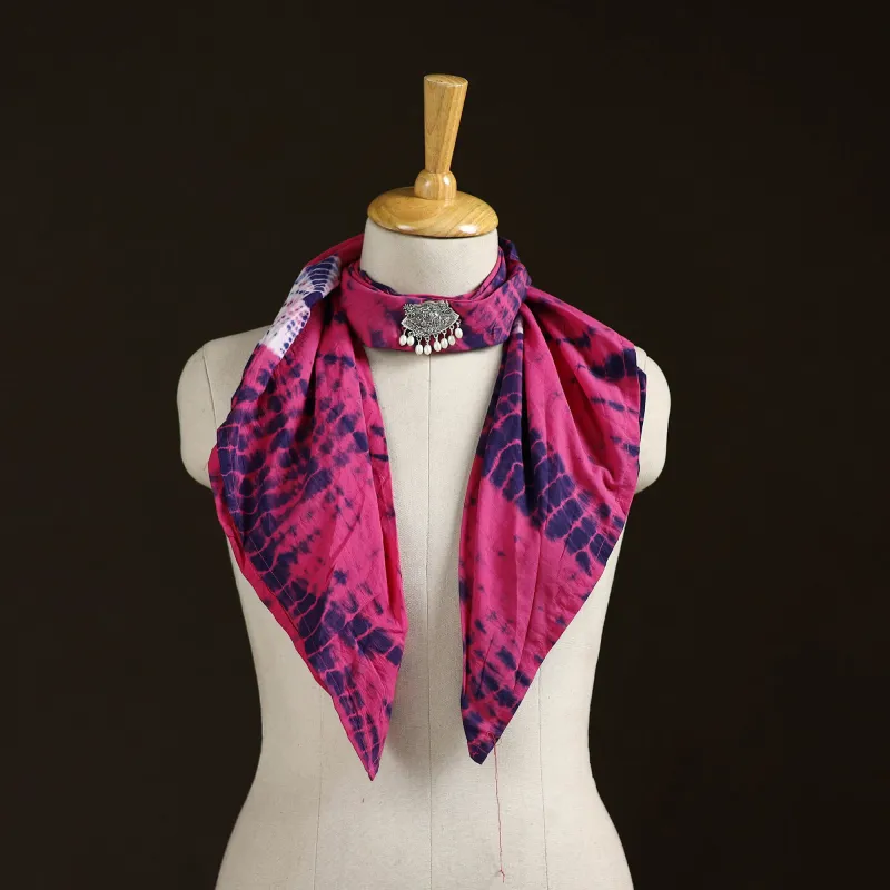 Pink - Shibori Tie-Dye Cotton Brooch Scarf 10 made by Itokri