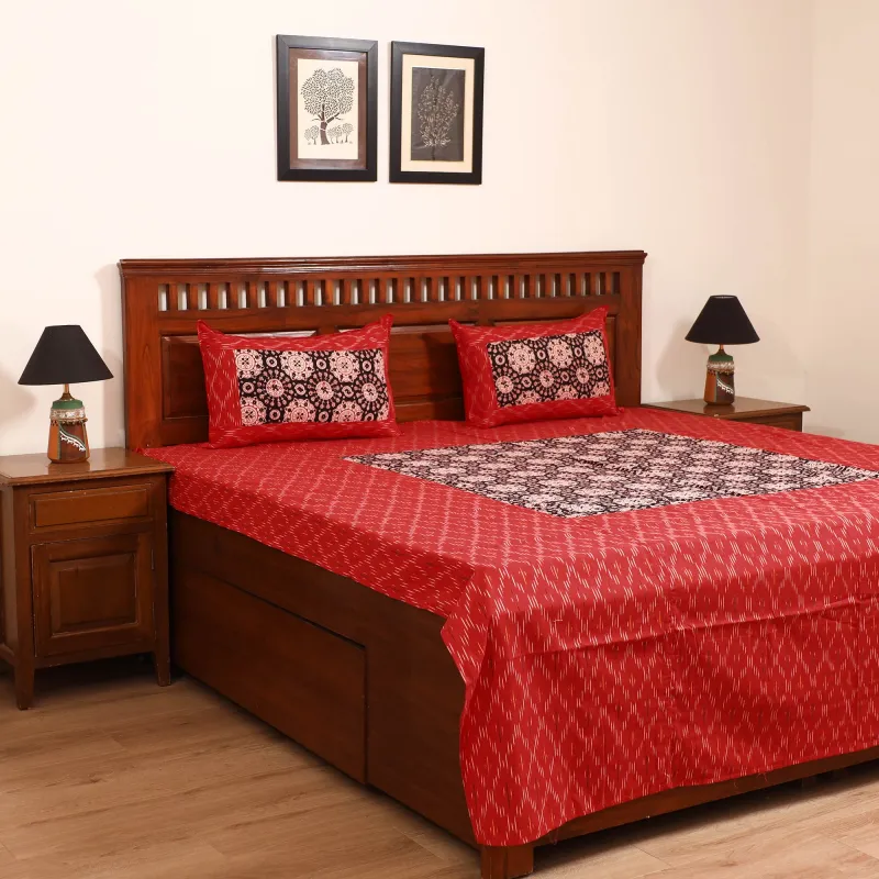 Pochampally Ikat with Bagh Patch Cotton Double Bedsheet Set (108 x 90 in) 33 made by Itokri
