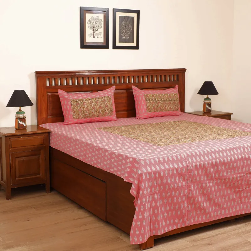 Pochampally Ikat with Kalamkari Patch Cotton Double Bedsheet Set (108 x 90 in) 14 made by Itokri