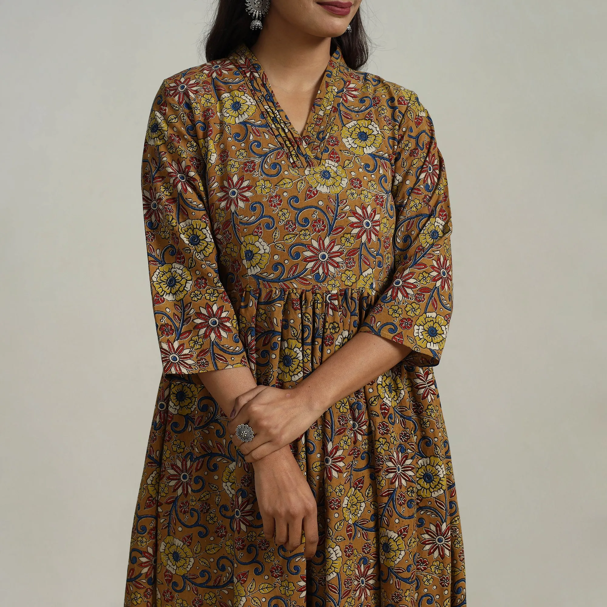Brown - Flared Cotton Block Print Kalamkari Kurta Set 08 sold by Itokri product image thumbnail 3