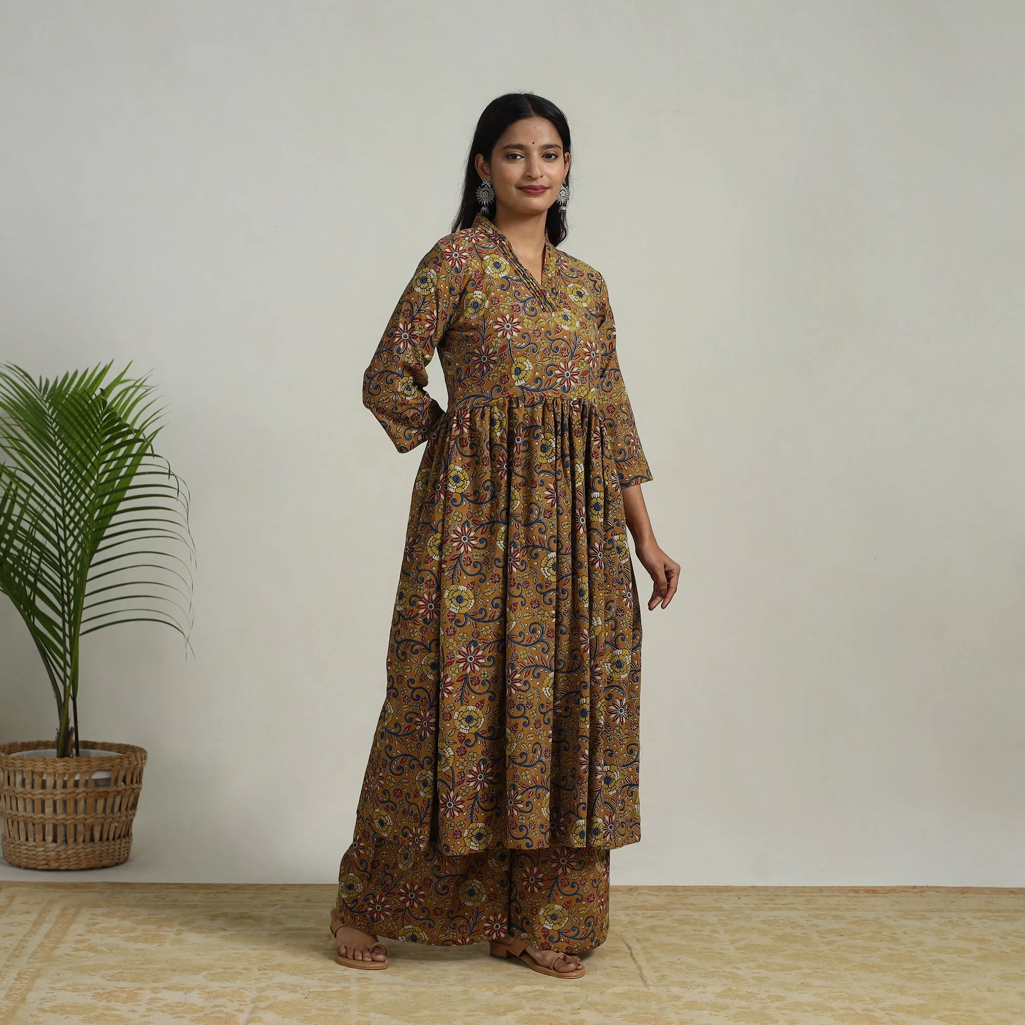 Brown - Flared Cotton Block Print Kalamkari Kurta Set 08 sold by Itokri product image thumbnail 2