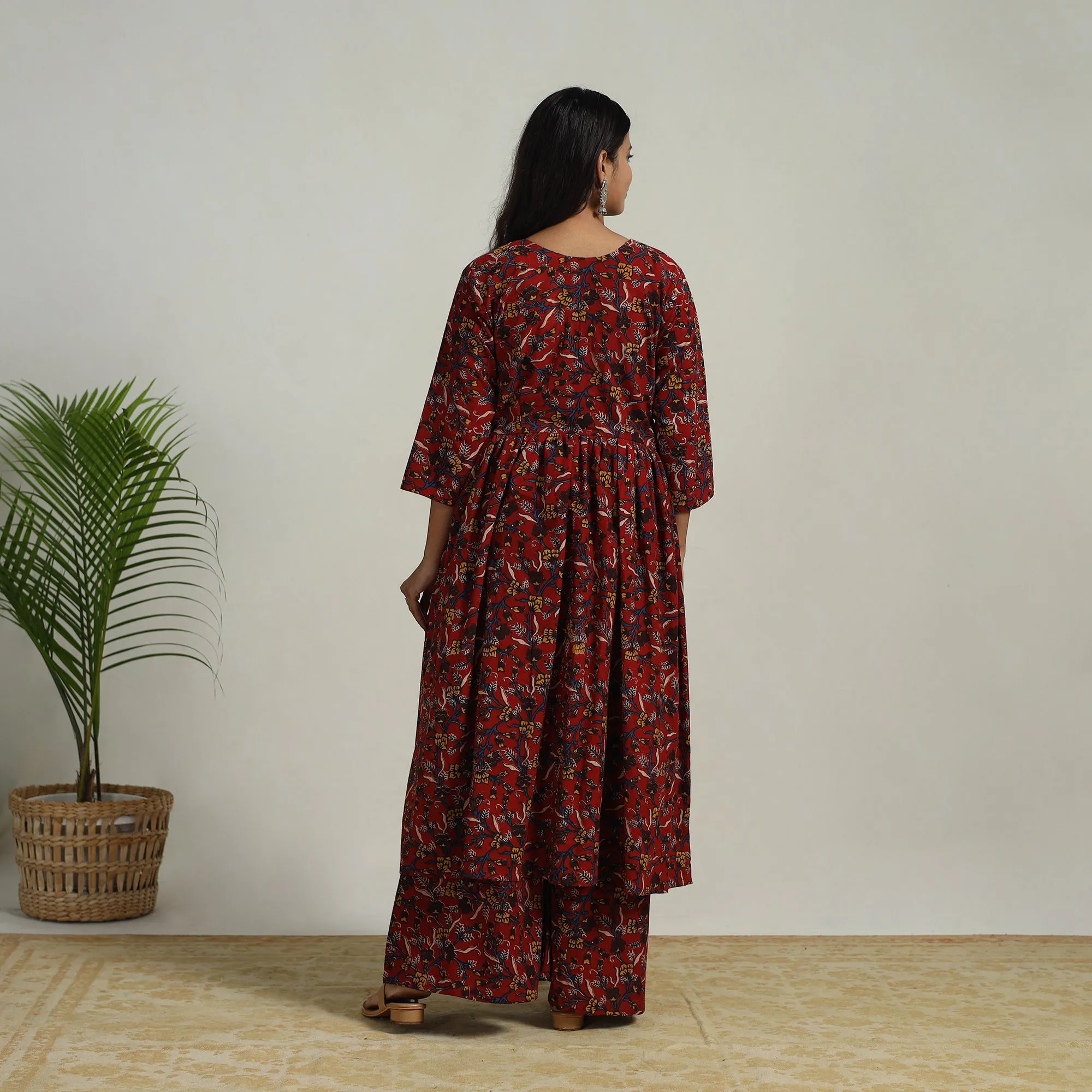 Red - Flared Cotton Block Print Kalamkari Kurta Set 05 sold by Itokri product image thumbnail 5