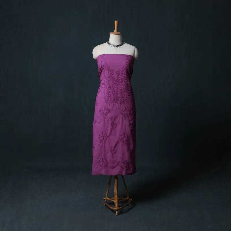Purple - Hand Embroidered Mul Cotton Chikankari Unstitched Kurta Material (2.3M) 19 made by Itokri