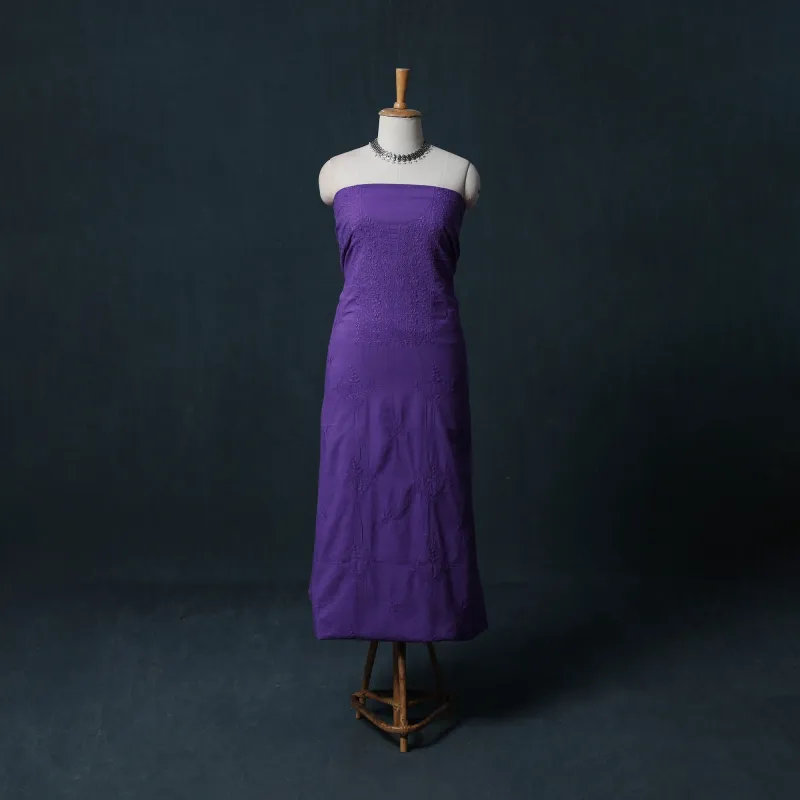 Purple - Hand Embroidered Mul Cotton Chikankari Unstitched Kurta Material (2.75M) 10 made by Itokri