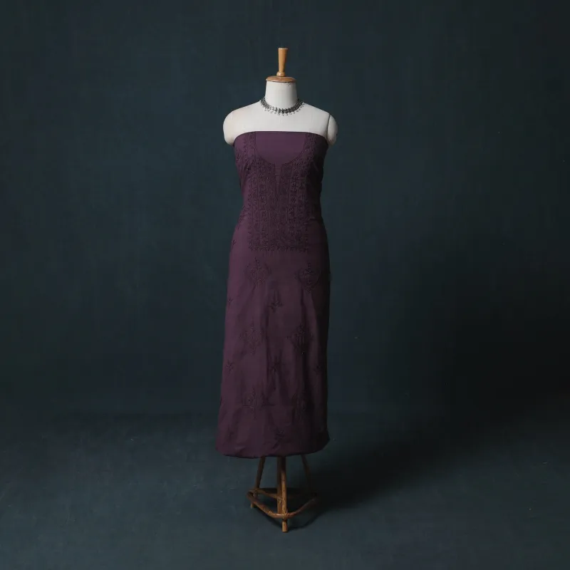 Purple - Hand Embroidered Mul Cotton Chikankari Unstitched Kurta Material (2.7M) 05 made by Itokri