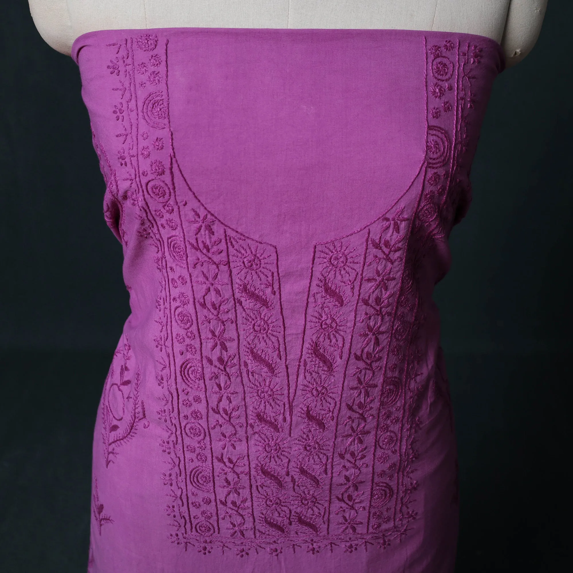 Purple - Hand Embroidered Mul Cotton Chikankari Unstitched Kurta Material (2.8M) 01 sold by Itokri product image thumbnail 3