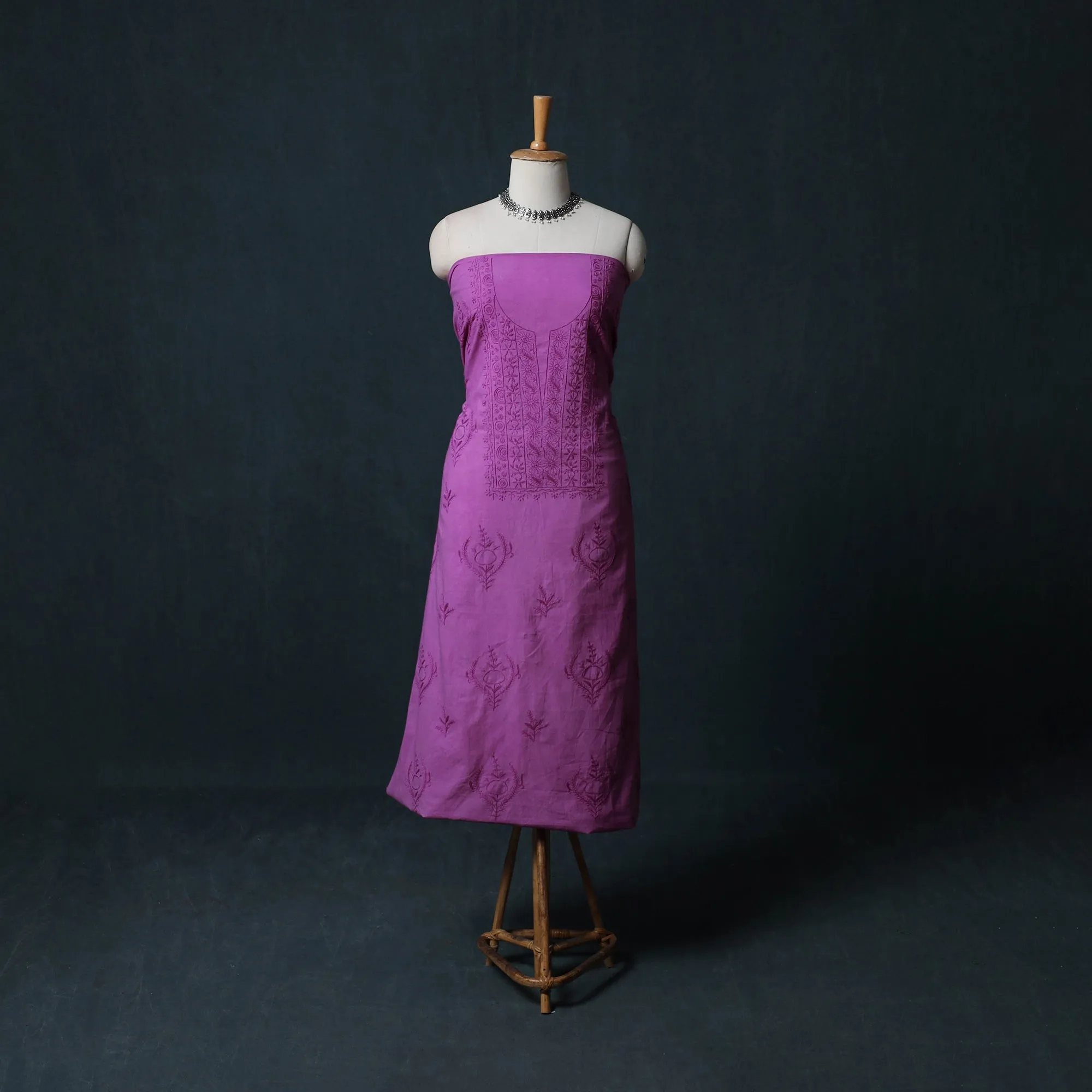 Purple - Hand Embroidered Mul Cotton Chikankari Unstitched Kurta Material (2.8M) 01 sold by Itokri