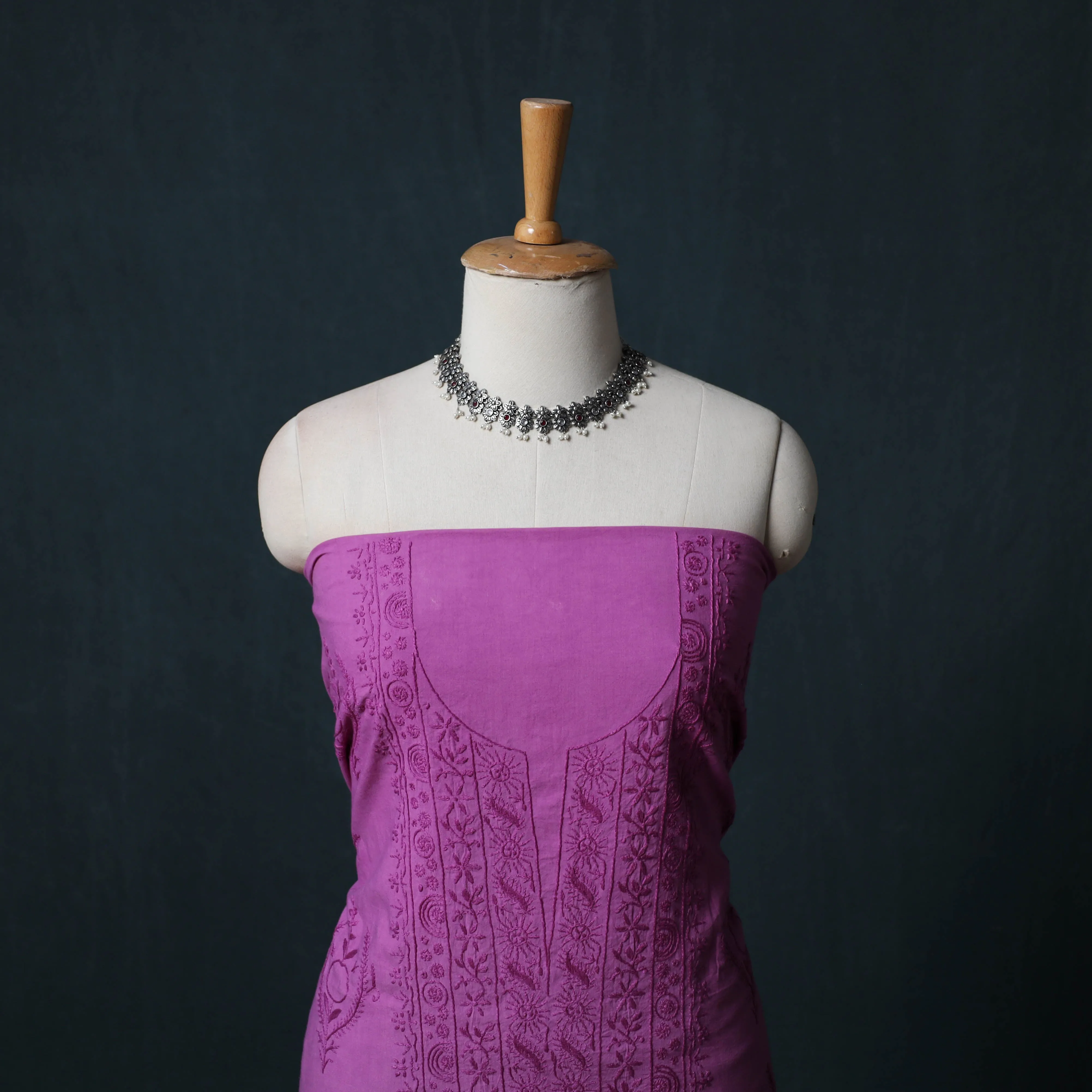 Purple - Hand Embroidered Mul Cotton Chikankari Unstitched Kurta Material (2.8M) 01 sold by Itokri product image thumbnail 2