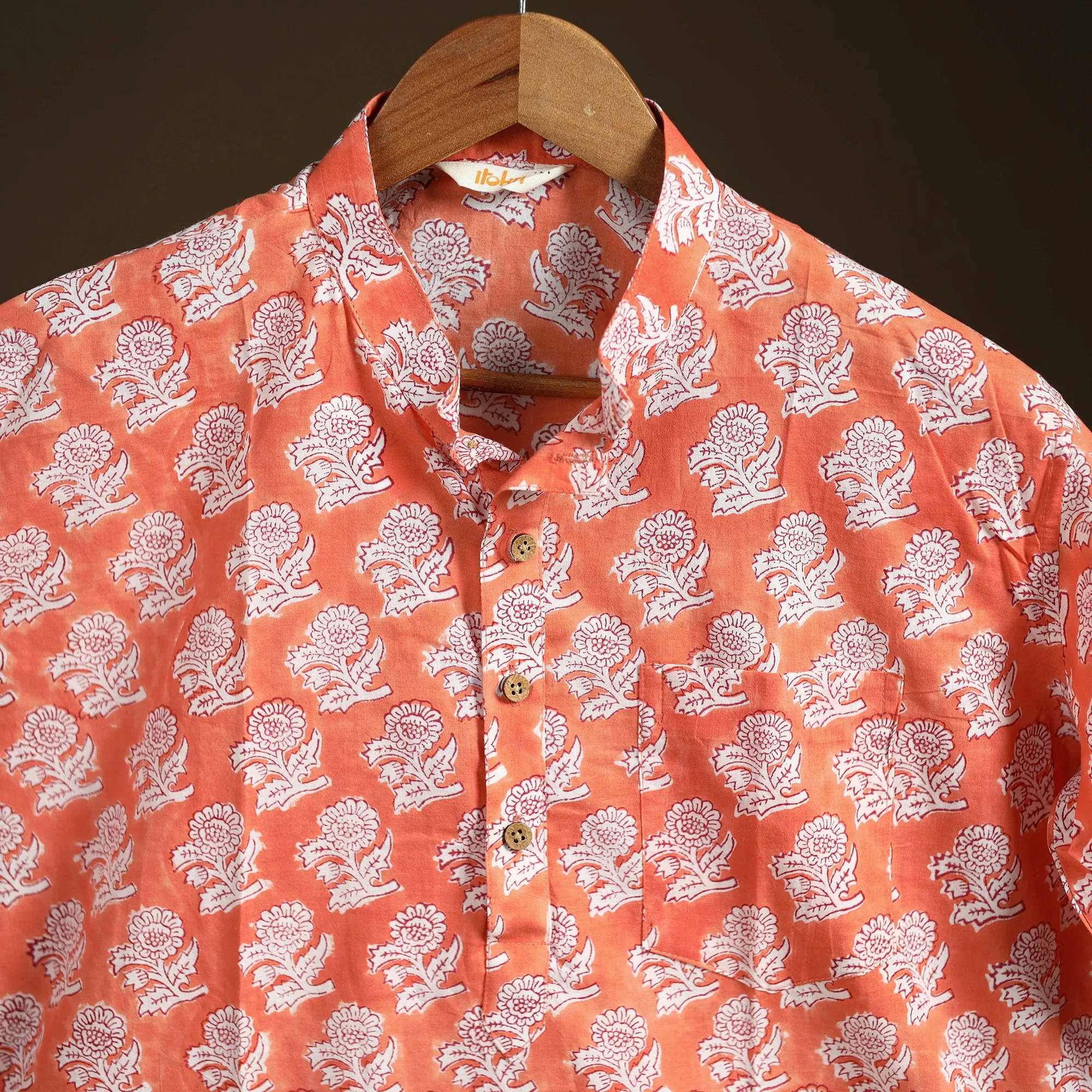 Orange - Sanganeri Hand Block Print Cotton Short Men Kurta 07 sold by Itokri product image thumbnail 3