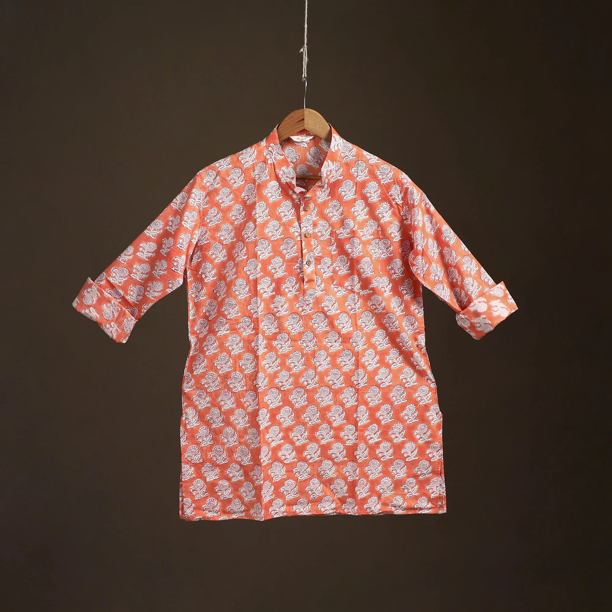 Orange - Sanganeri Hand Block Print Cotton Short Men Kurta 07 sold by Itokri product image thumbnail 2