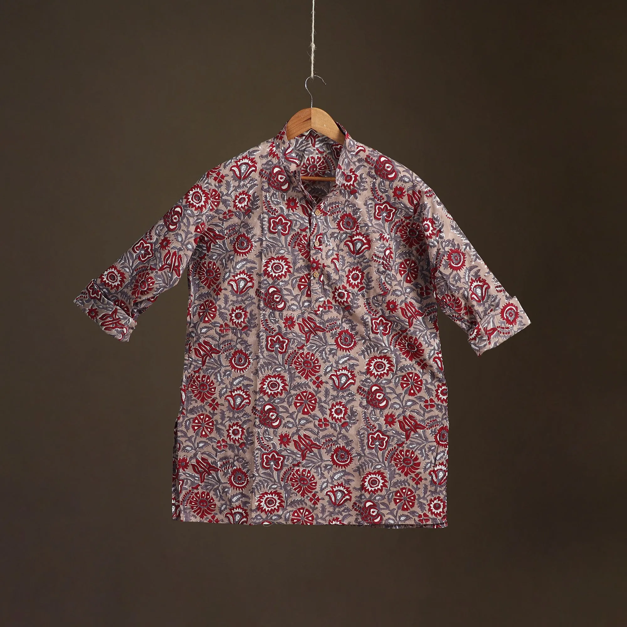 Brown - Sanganeri Hand Block Print Cotton Short Men Kurta 03 sold by Itokri product image thumbnail 2