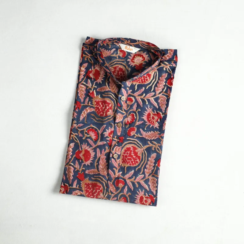 Red - Sanganeri Hand Block Print Cotton Short Men Kurta 08 made by Itokri
