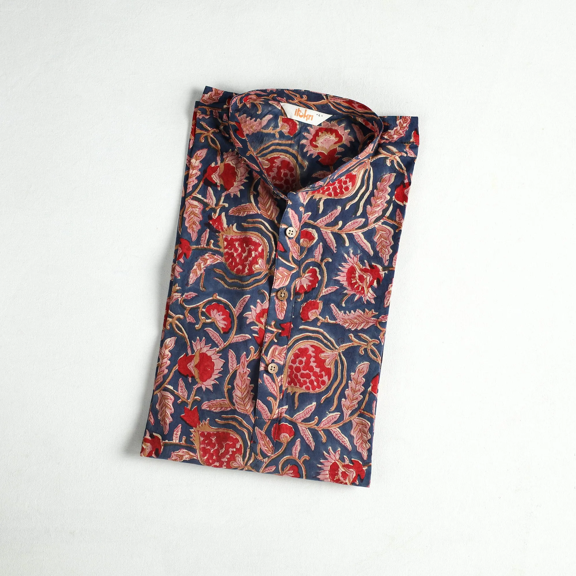 Blue - Sanganeri Hand Block Print Cotton Short Men Kurta 08 sold by Itokri