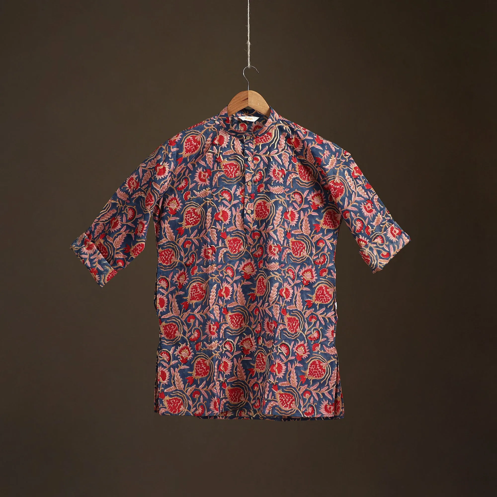 Blue - Sanganeri Hand Block Print Cotton Short Men Kurta 08 sold by Itokri product image thumbnail 2