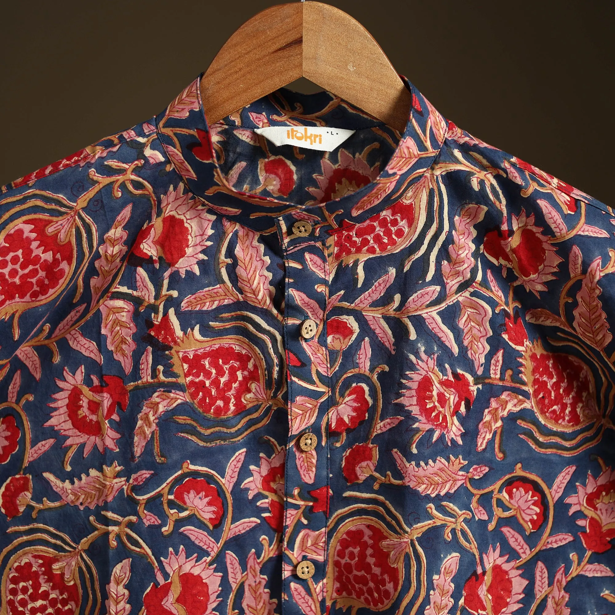 Blue - Sanganeri Hand Block Print Cotton Short Men Kurta 08 sold by Itokri product image thumbnail 3